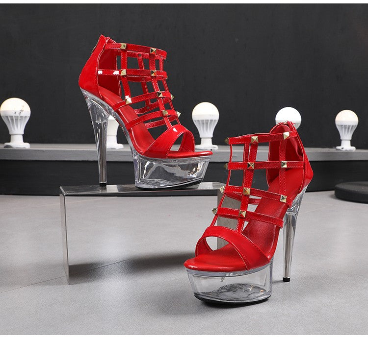 Light Up Glowing Sandals Women Transparent Platform Luminous Wedding High Heels Fashion Rivet Summer Nightclub Stripper Shoes