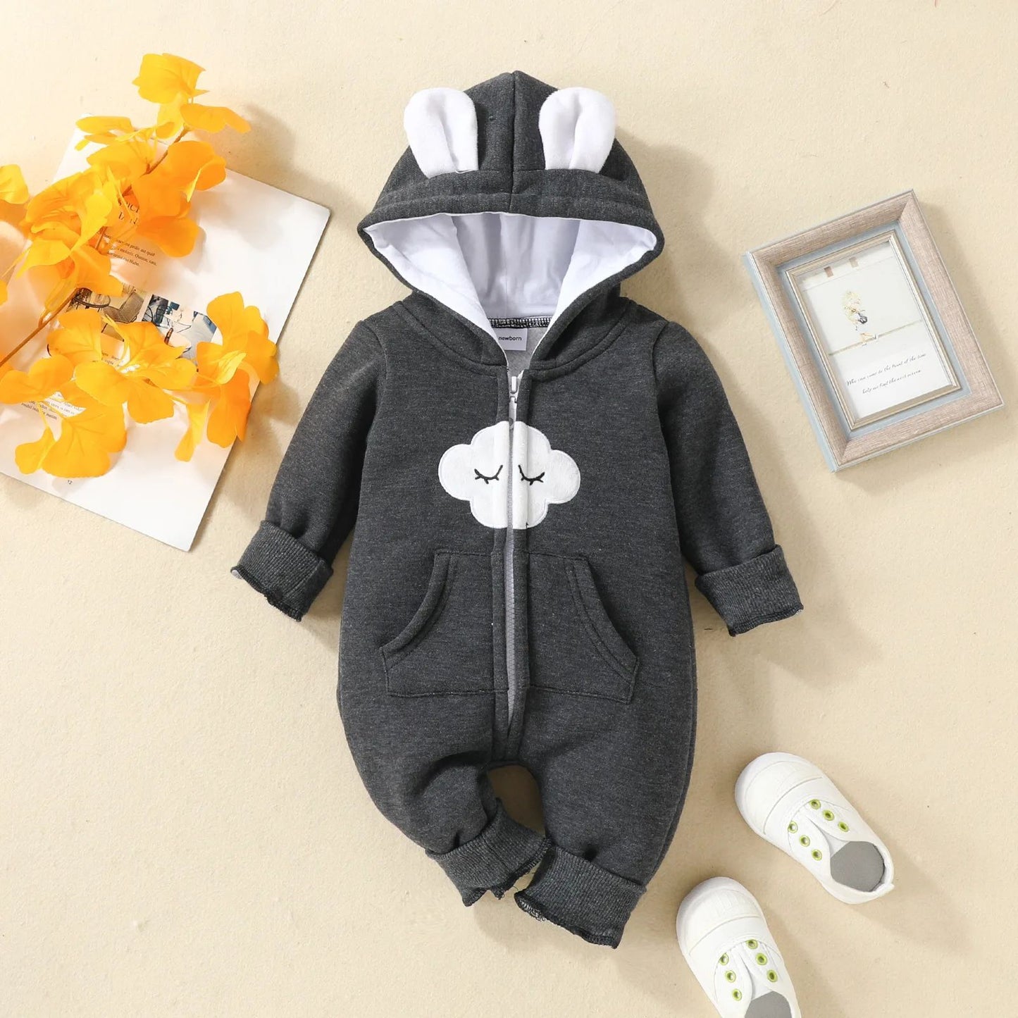 Newborn Baby Romper Love Printed Clothes Hooded Children Girl 0-1 Years Autumn Spring Infant Boy Jumpsuit Outfits 3 6 Months