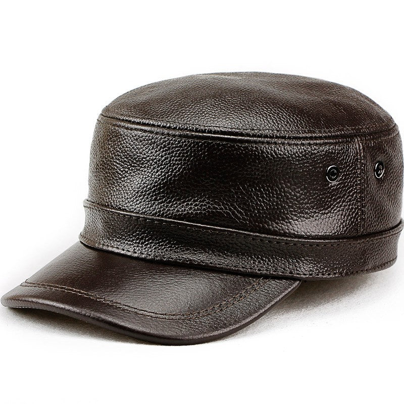 Boné Inverno Couro Legítimo Topo Reto | Boné Masculino Casual de Couro Bovino Leve e Respirável Design Clássico Atemporal