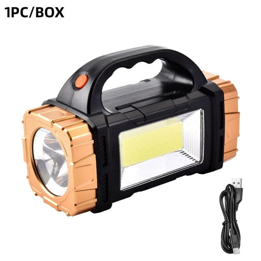 Portable Powerful Solar LED Flashlight With COB Work Lights USB Rechargeable Handheld 4 Lighting Modes Outdoor Solar Torch Light