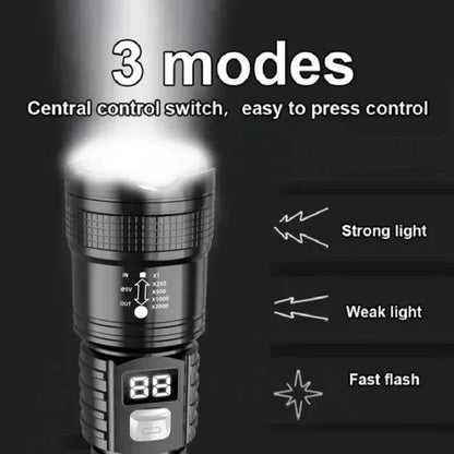 High Power LED Flashlights USB Rechargeable Hand Light with Built-in Battery Super Bright Torch for Outdoor Emergency Camping