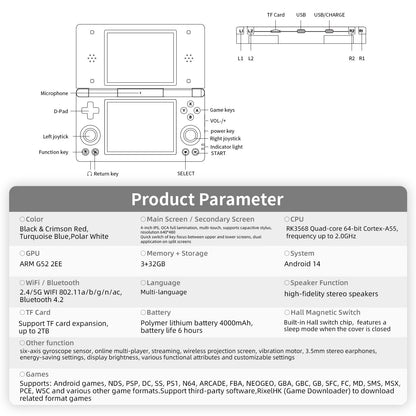 Anbernic RG DS Video Game Console Dual 4.0” IPS Screen Android 14 Support Dual Application On Split Screens & Hall  PSP Gifts