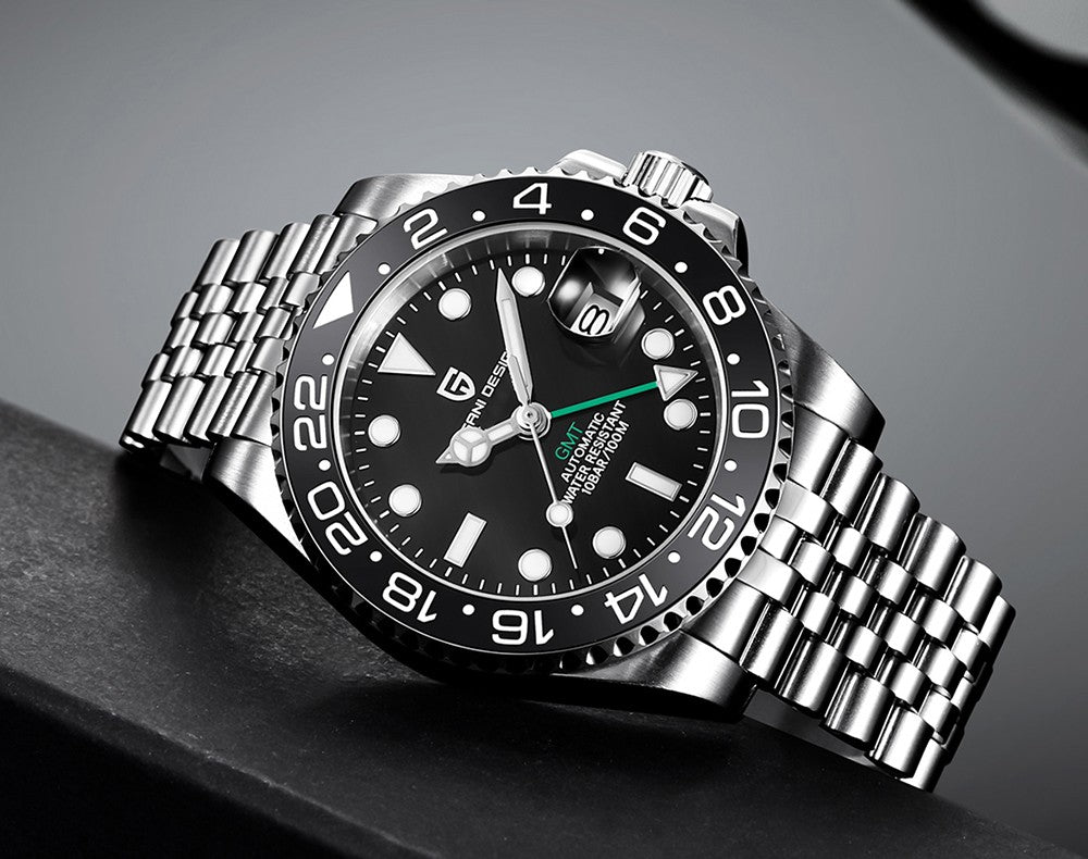 PAGANI DESIGN PD-1662 Luxury GMT Men Mechanical Wristwatch Sapphire Glass Stainless Steel 100M Waterproof Automatic Watches