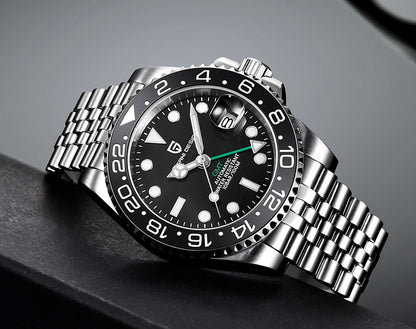 PAGANI DESIGN PD-1662 Luxury GMT Men Mechanical Wristwatch Sapphire Glass Stainless Steel 100M Waterproof Automatic Watches