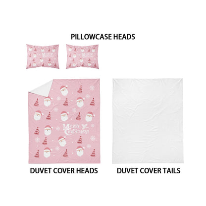 3-piece Christmas themed pink Santa Claus print (1 duvet cover+2 pillowcases, no core) soft and comfortable bedding set