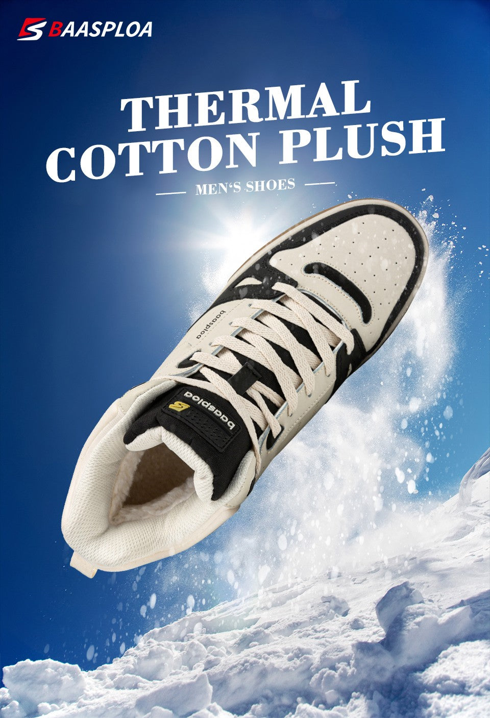 Baasploa Men Winter Sneakers Casual Skateboard Shoes for Men Comfort Plush Warm Cotton Shoes Non-Slip Outdoor Male Sneakers