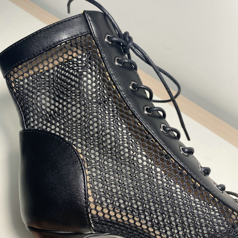 Novas Sandálias Femininas de Salto Alto Sexy Vazadas em Tela Tendência da Moda Verão Conforto Peep Toe Botas Stilettos Jazz Dance Tamanhos Grandes