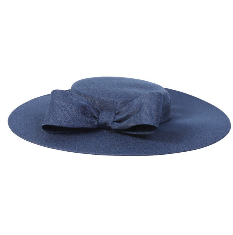 FS Elegante Chapéu de Aba Larga Marfim Feminino Grande Laço Ocasião Formal Kentucky Boné Feminino Casamento Coquetel Festa Fedora de Topo Reto 2024