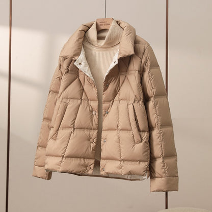 Janveny 2025 New Autumn Winter Lightweight Puffer Jacket Women Long Sleeve Single Breasted Duck Down Coat Female Short Parkas