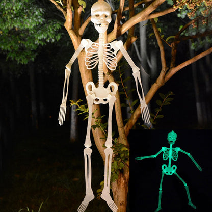 Luminous Hanging Skeleton Movable Glow Fake Skull Scary House Pendant Props Halloween Party Home Yard Outdoor Garden Decoration