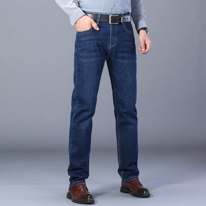 2025 Primavera Outono Novas Calças Jeans Masculinas Casuais Retas Elásticas Moda Clássica Azul Preta Calças Jeans de Trabalho Marca de Roupas Masculinas