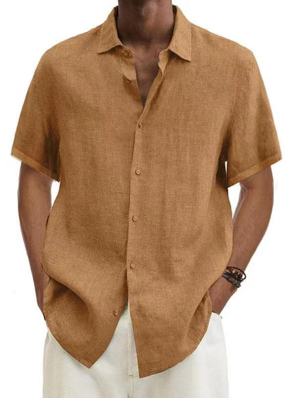 Cotton Linen Blouse Summer Men Turn Down Collar Short Sleeve Button Loose Blouse Tops Oversized S-5XL SZE-ST22092