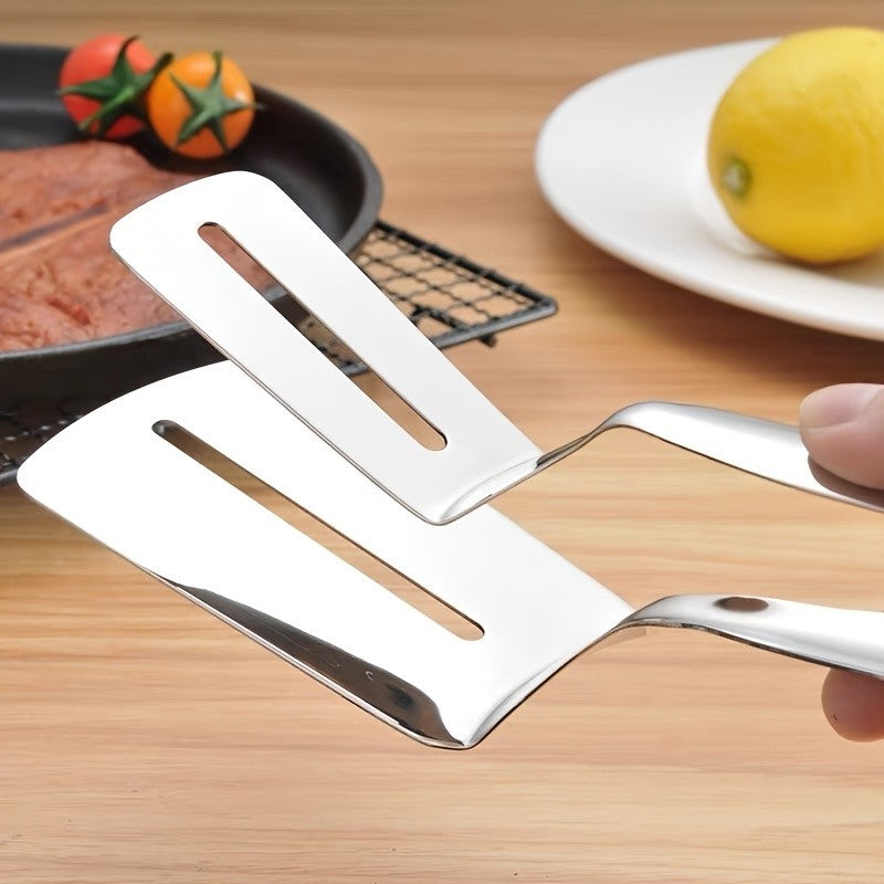 Pinça para Bife de Aço Inoxidável Utensílio de Cozinha para Churrasco Espátula para Virar Comida Pegador de Hambúrgueres Churrasco Pizza Tortas Peixe Pão