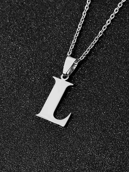 DGIDDK Aço Inoxidável Moda Simples A-Z Colar de Letra Pequena Pingente Inicial Corrente Fina Alfabeto Joia de Presente para Homens e Mulheres
