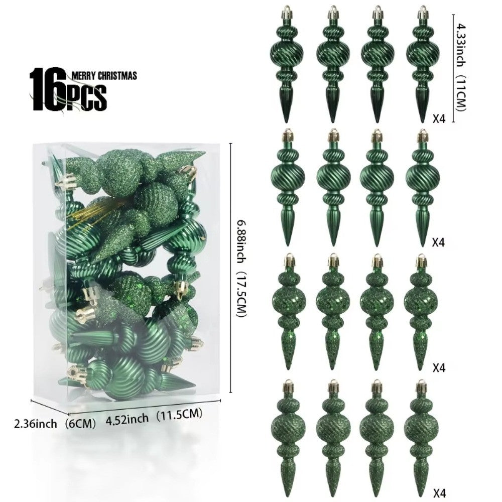 16Pcs 16Pcs/Box Christmas Hanging Balls Special Shaped Gold Powder Xmas Tree Party Decorations with Hanging Rope