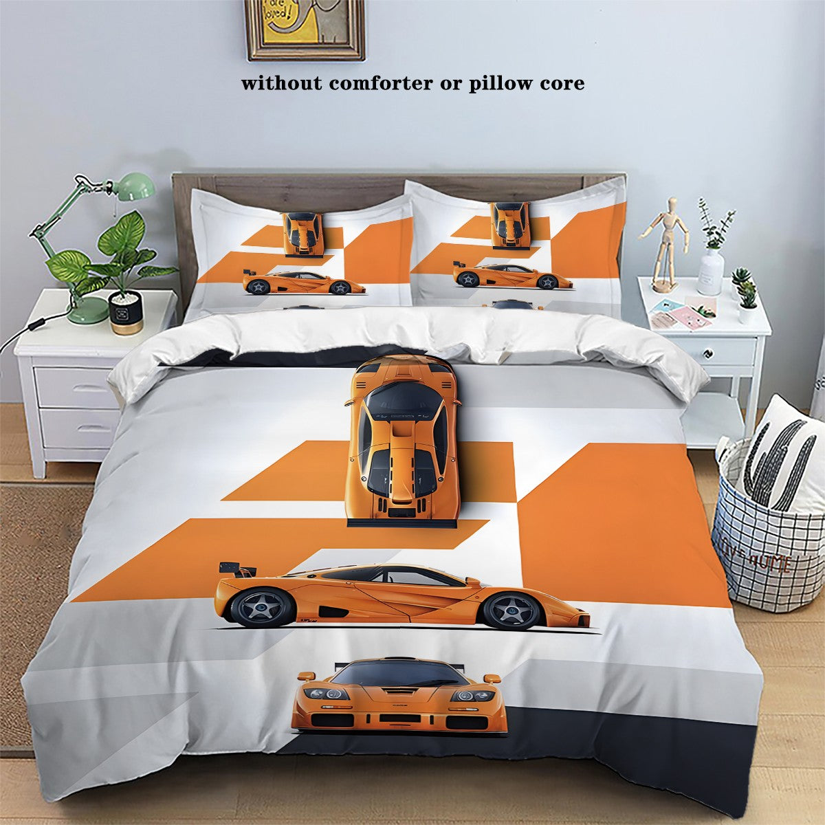 3pcs sports car racing print bedding set 1 quilt cover + 2 pillowcases unfilled, skin-friendly, breathable, anti-pilling
