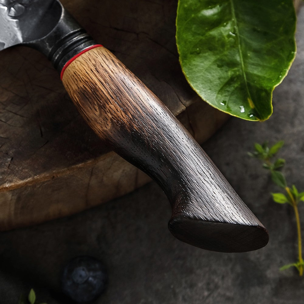 XINZUO 5.5" utility knife, 67 - Layer Damascus Masterpiece, forged with super steel, offers unrivaled sharpness and durability.