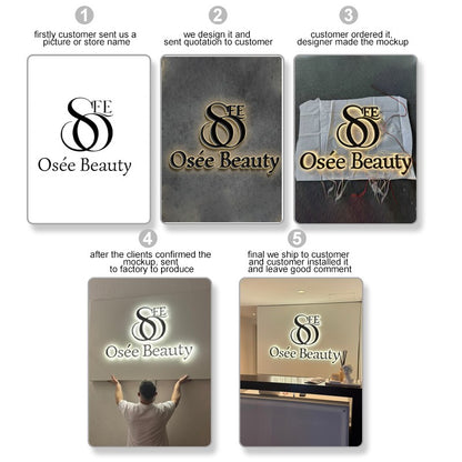 Custom Business Logo Large Metal Letters Company Logo Outdoor 3D Metal Sign Office Storefront Illuminated Backlit Stainless Sign