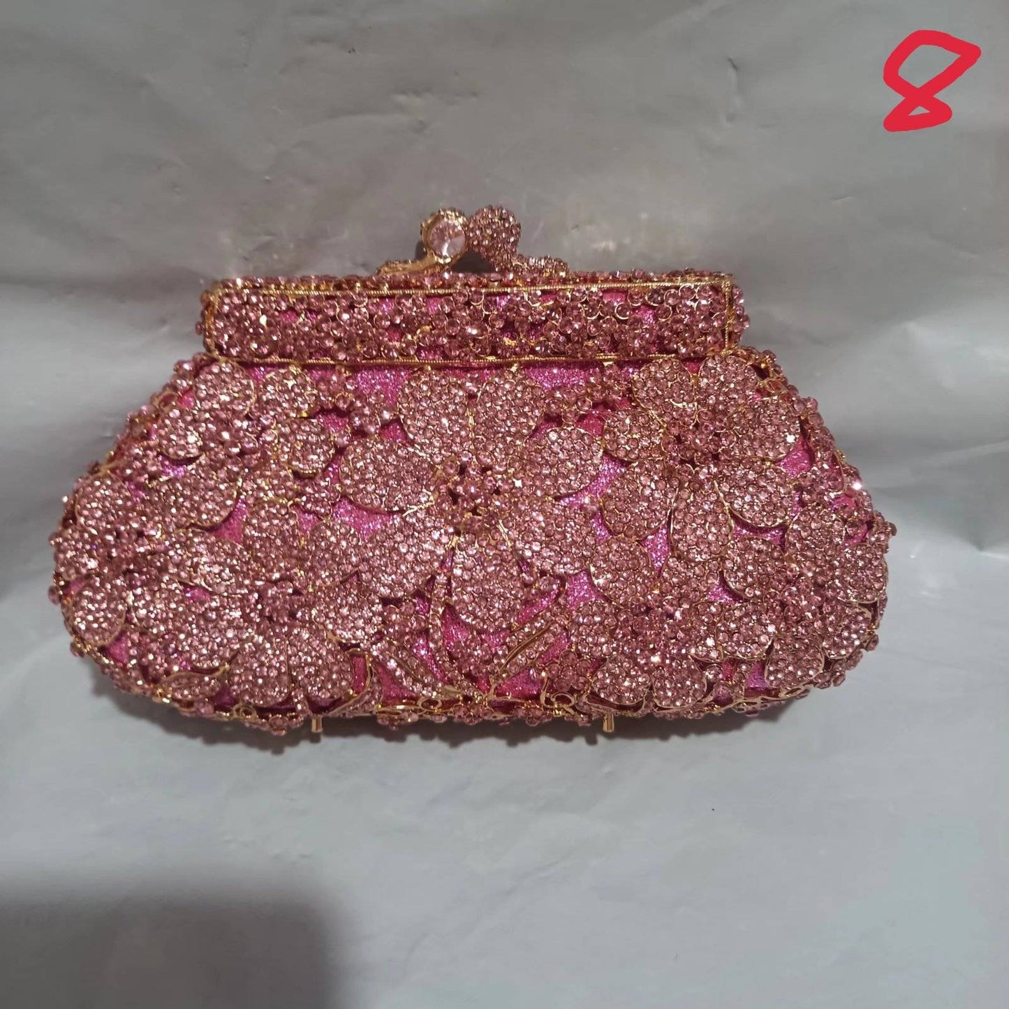 Luxury Women Pink Flower Clutch Bags Stone Evening Bags Bridal Rhinestone Handbags Wedding Clutches Bags Dinner Minaudiere Purse