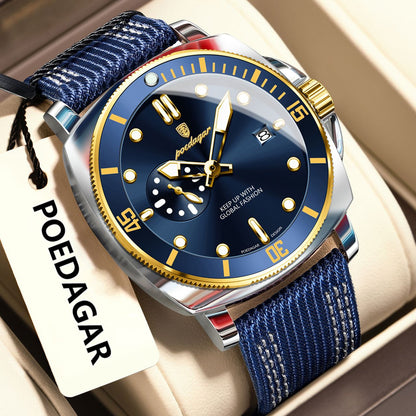 POEDAGAR Luxury Fashion Man Watch Luminous Waterproof Date Sport Watches For Men Nylon Leather Quartz Business Men's Clock Reloj