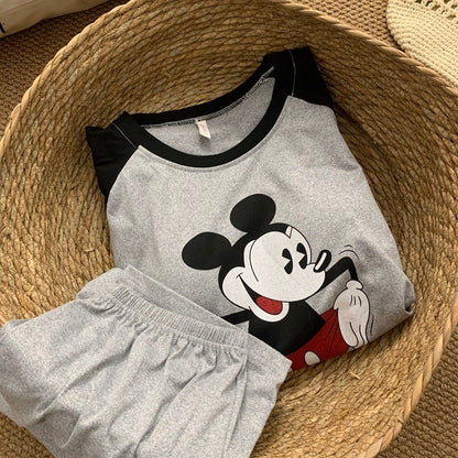 Plus Size Women's Pajamas Set Disney Cartoon Mickey Mouse Plus Size Sleepwear Cute Splice Pajama 2PC Set Nightwear Loungewear