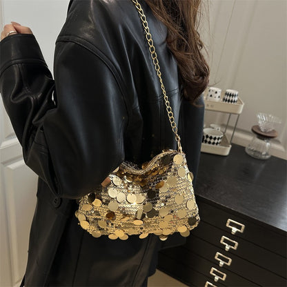 Sequin Evening Party Shoulder Bags for Women Lightweight Portable Ladies Chain Crossbody Bag Solid Color Casual Female Handbag