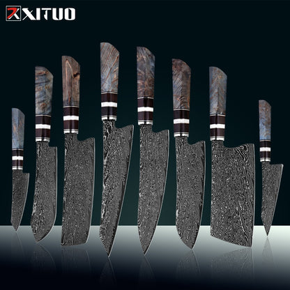 XITUO Damascus Kitchen Knife Set,1-8Piece Professional Knife Sets for Chefs,Japanese Damascus Super Steel Chef Cooking Knife