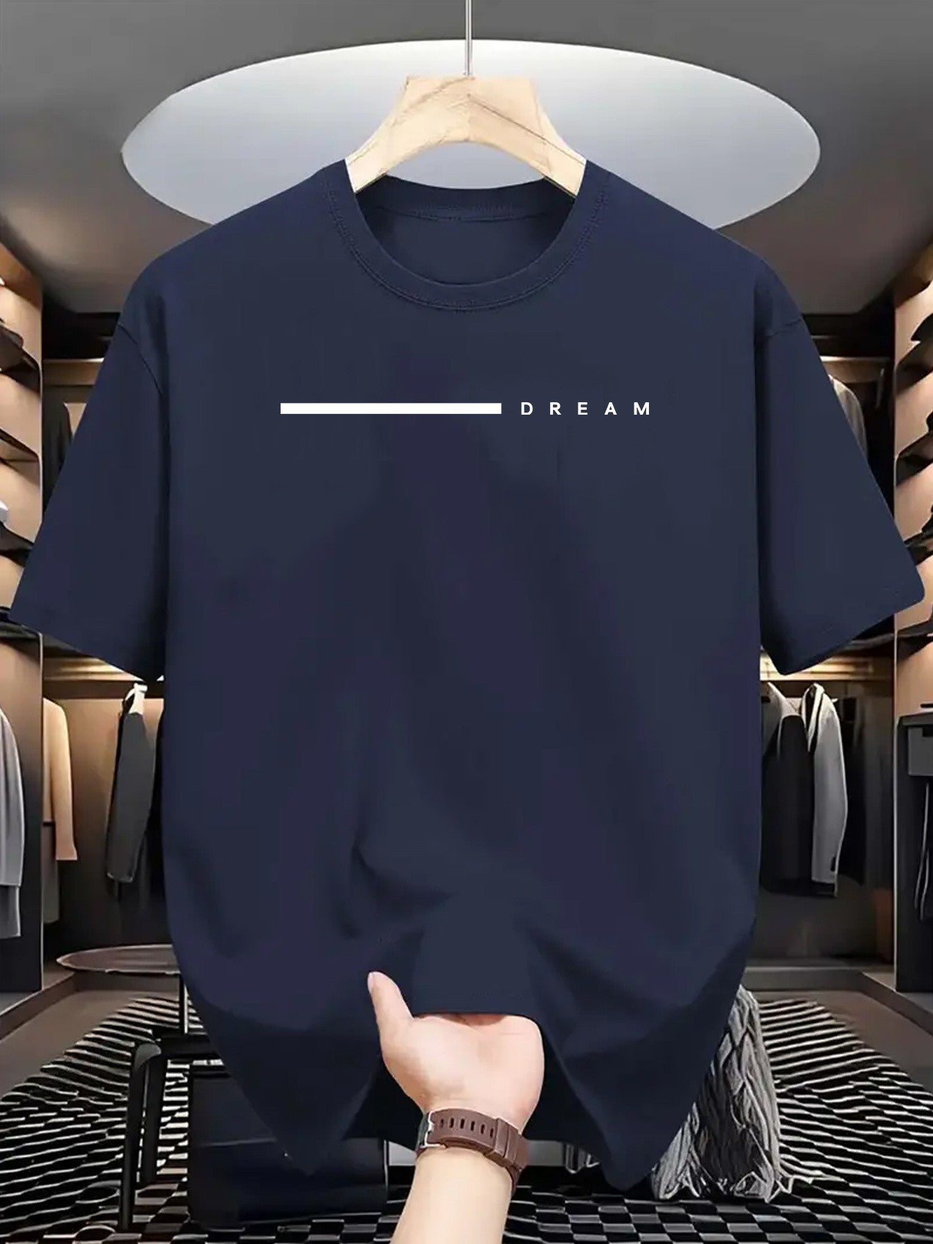 Men's summer 100 cotton fashionable casual loose plus size dream letter printed sports round neck short sleeved T-shirt top