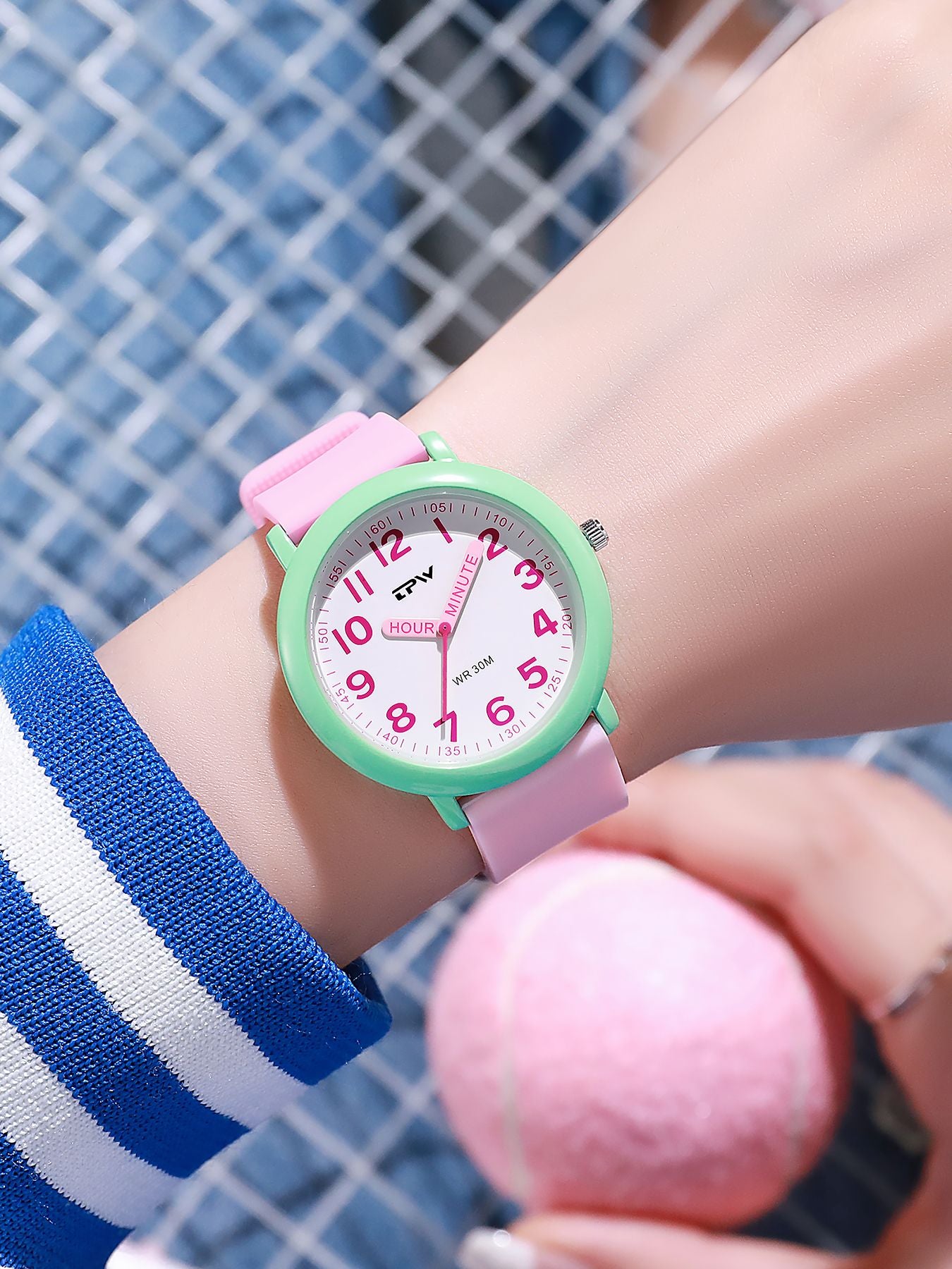 TPW Learning Watch Colorful Dial Cute Watch For Young Ladies Rubber Strap Luminous Hands