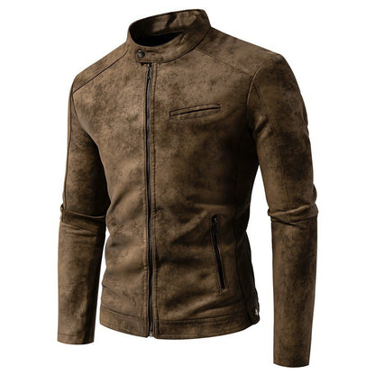 New American Retro Leather Jacket with A High-end Feel, Retro Tie Dye Washed Matte Craftsmanship, Cool Motorcycle Leather Jacket