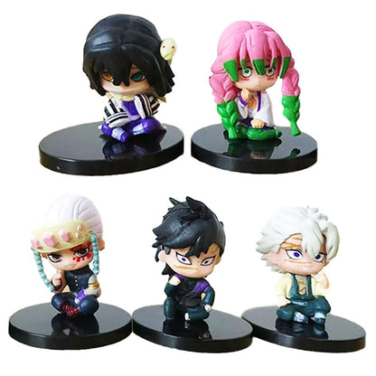 Atacado de Bonecos em Miniatura Q Posket Demon Slayer 5pçs 10pçs 15pçs Kits Kimetsu No Yaiba Pequenas Bonecas de PVC Decoração de Mesa