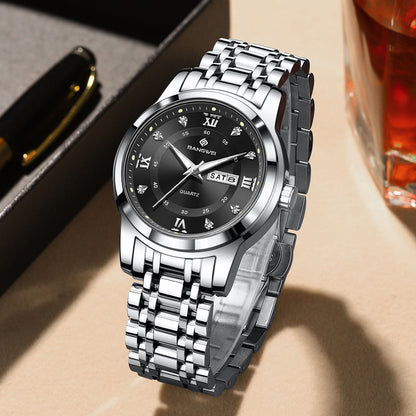 LIGE Brand BANGWEI Quartz Man Watch Fashion Stainless Steel Band Business Luxury Diamond Waterproof Calendar Watches for Men+Box