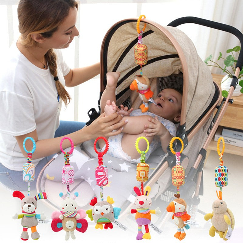 Baby Hanging Rattle Toys Sensory Soft Learning Toy Cartoon Animal Stuffed Bed Bell Toy Infant Development Handle Toy 0-24 Months