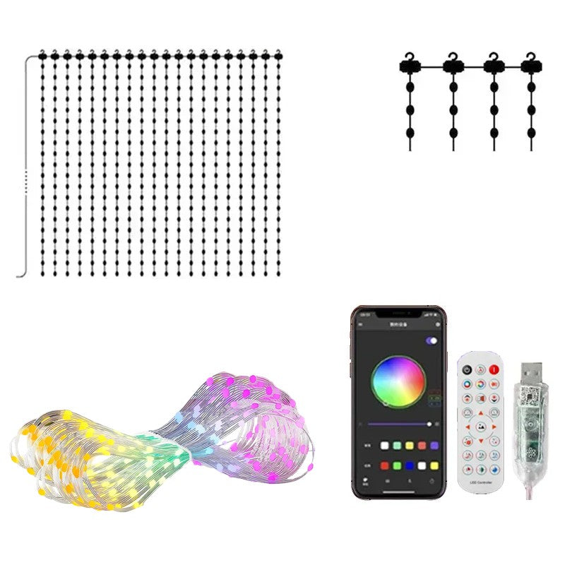 RGB Curtain String Lights Music Sync Text Display Fairy Light App Controlled DIY Christmas Curtain Light Wall Room Decor 3M
