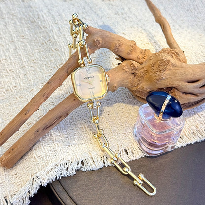 Luxury Minimalist Bracelet Watch Creative Square Multi-Faceted Glass Quartz Movement Chain Mid-century Small  High-End Acces