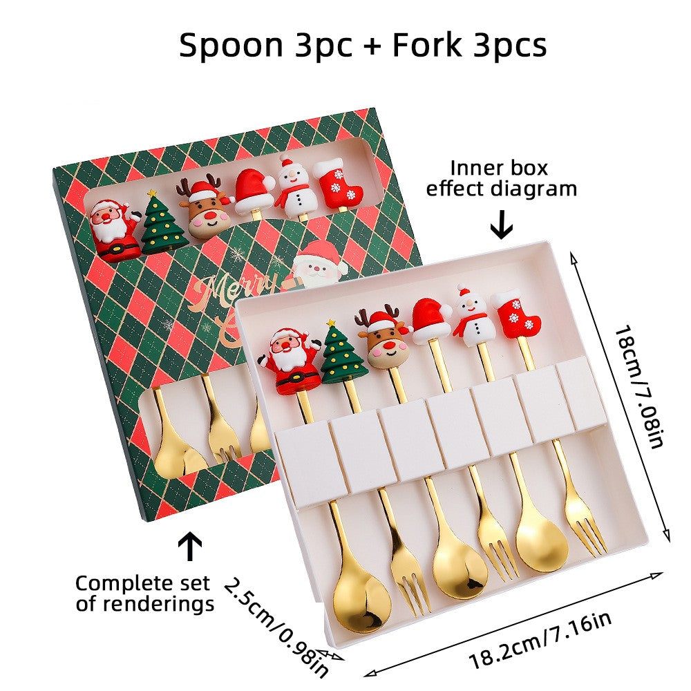 Christmas Themed Cutlery Gift Set 2/4/6pcs Stainless Steel Forks Spoons for Dessert, Creative Holiday Tableware Coffee Tea Party