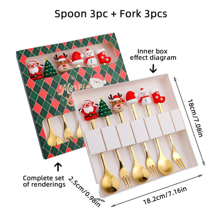 Christmas Themed Cutlery Gift Set 2/4/6pcs Stainless Steel Forks Spoons for Dessert, Creative Holiday Tableware Coffee Tea Party