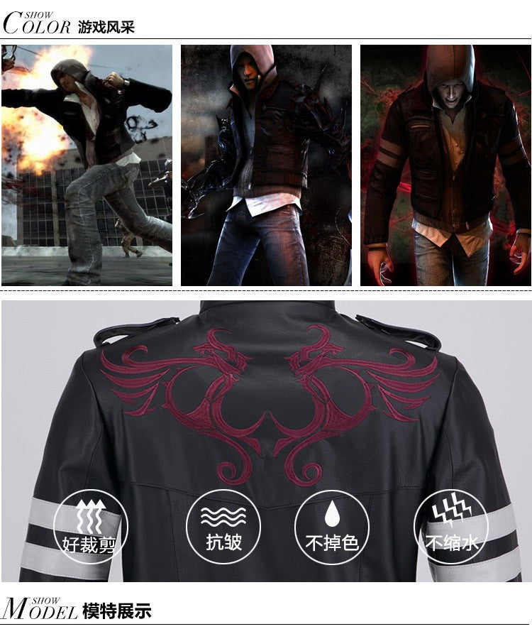 CosZtkhp Double Collars!Game Prototype Alex Mercer PU Leather Jacket Winter Coat Halloween Cosplay Costumes for Women/Men M-4XL