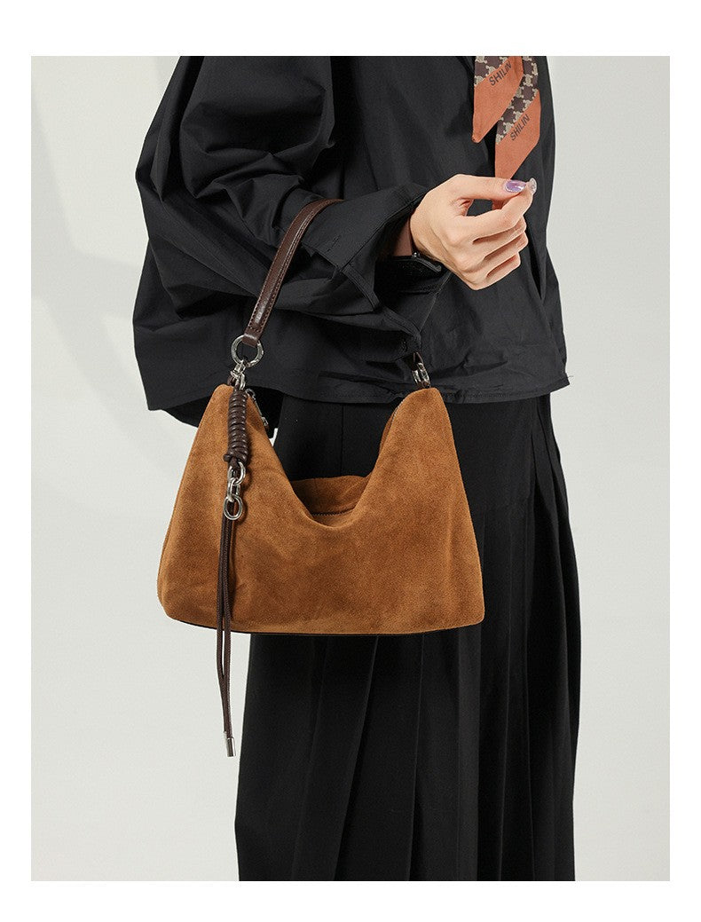 Hifashion Vintage Suede Genuine Leather Underarm Shoulder Bags For Women 2025 Luxury Designer Hobo Tote Office Ladies Handbags
