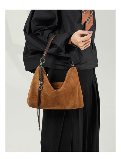 Hifashion Vintage Suede Genuine Leather Underarm Shoulder Bags For Women 2025 Luxury Designer Hobo Tote Office Ladies Handbags