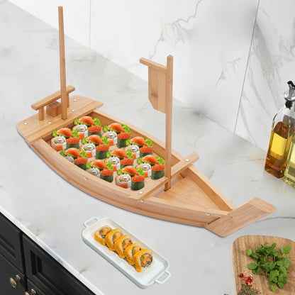 28in Bamboo Sushi Boat Serving Tray, 70cm Log Color Assembly Required Sushi Boat Serving Tray for Business or Personal Parties