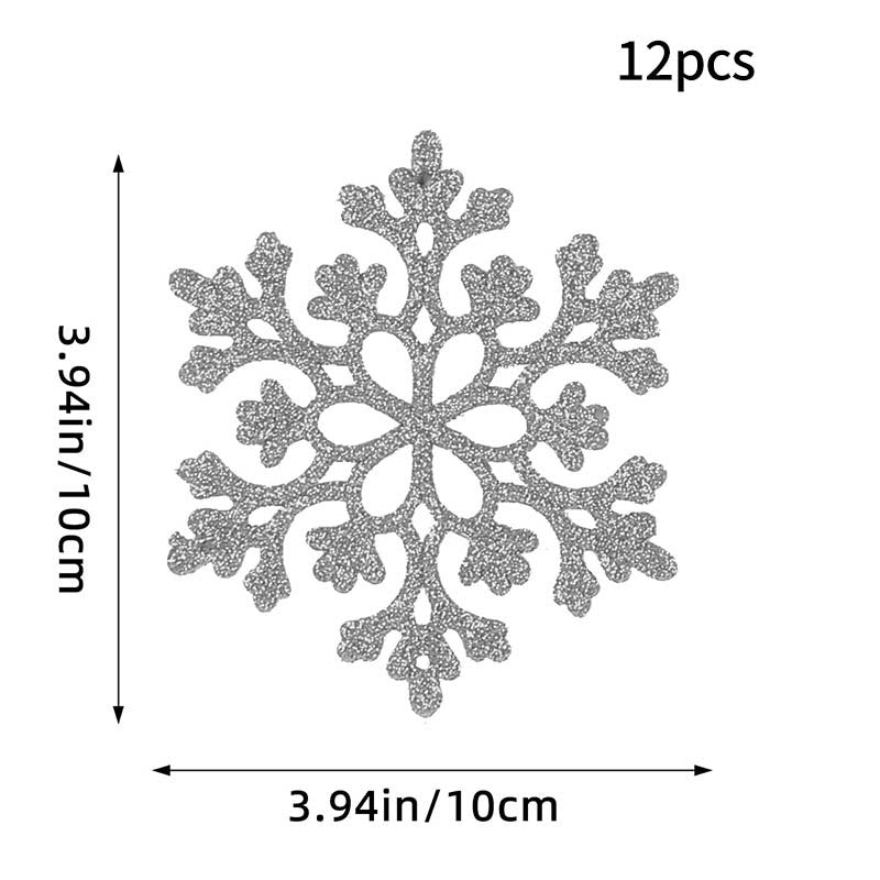 12PCS Pink Glitter Plastic Snowflake Decorations 10cm Christmas Tree Hollow Snowflake Pendants New Year Party Festival Supplies