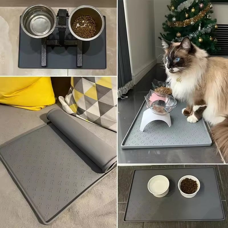 Tapete de alimentação para animais de estimação, cães e gatos, bebedouro e comedouro, tapetes para alimentação de gatos, tapete de tigela de comida para cães, almofada de silicone à prova d'água para tigela de animais de estimação
