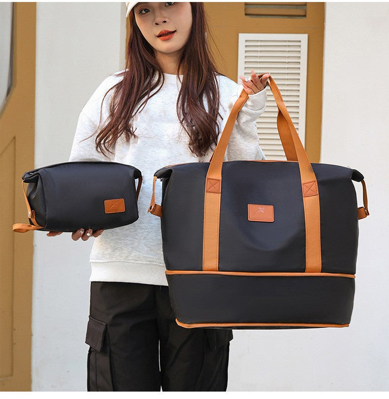 2Pc Multifunctional Travel Duffel Women Weekend Tote Bag Expandable Luggage Handbag Trip Carry On Pack Sports Gym Crossbody Bags