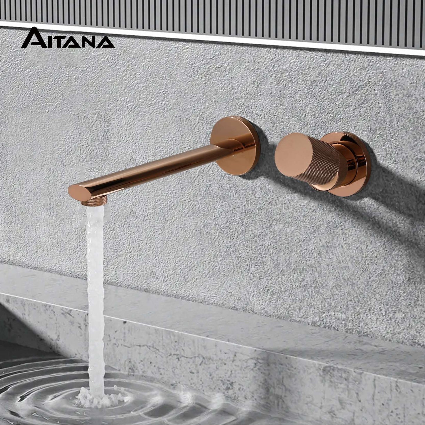Torneira de banheiro de luxo, preta, de latão, montada na parede, com alavanca única e design moderno de 2 furos para pia de água quente e fria