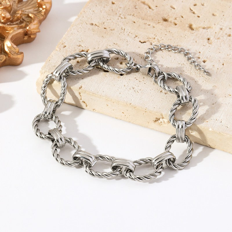 GANEMLY Conjunto de colar e pulseira de corrente de metal de aço inoxidável 316L para mulheres, gargantilhas de estilo punk, joias à prova d'água, presente feminino