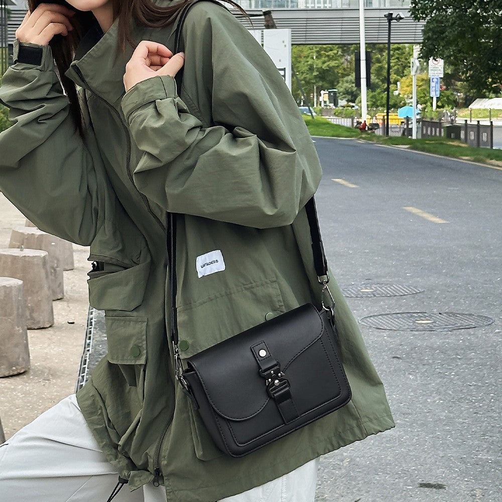 Single Shoulder Bag, Men's Genuine Cowhide Leather, Niche Design, Casual Crossbody Bag, Trendy Texture, Small Square Bag