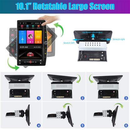 ESSGOO Single 1 Din Android 14.0 Rotatable 10.1" Apple Carplay Car Stereo Radio Player GPS Navi WIFI Wireless Android Auto FM BT