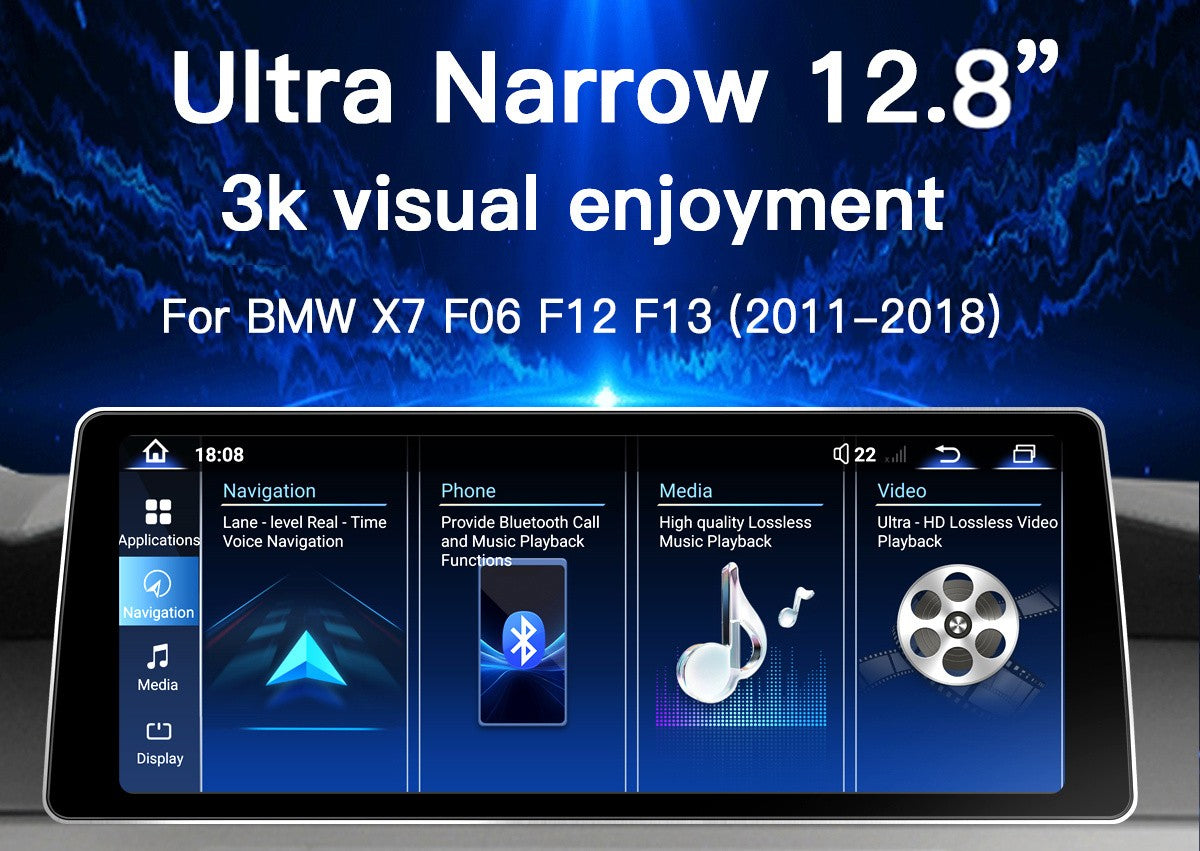 12,8" 2400*900 Android 14 Snapdragon 665 Wireless CarPlay Android Auto Som Automotivo Para BMW F06 CIC NBT 2011-2018 Rádio GPS Tela
