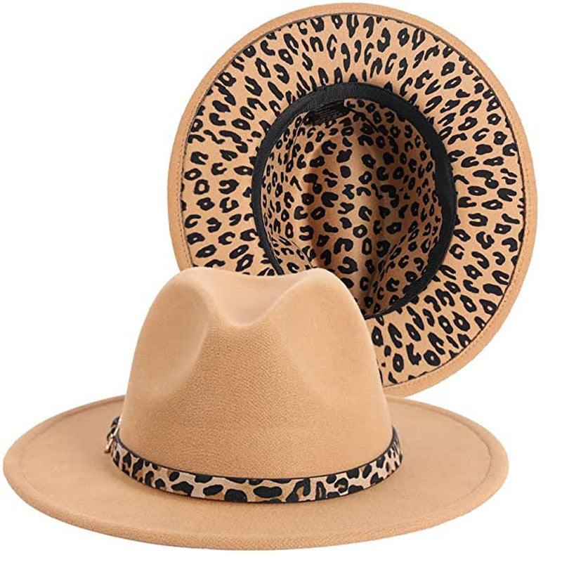 Two Tone Fedoras Jazz Hats Cowboy Hats for Women and Men Leopard Bottom Wool Felt Party Church Dresses Hat Wholesale ?????